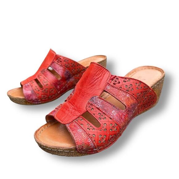 Spring Step Onaona Red Women's Leather Slide Sandals Size 8 Casual Wedge - Picture 6 of 16
